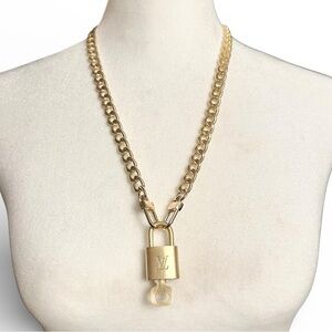Authentic Louis Vuitton #312 Lock & Key Set on a 18K Gold Plated Chain Necklace